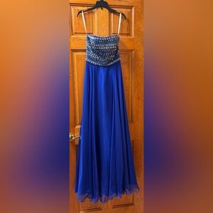 SPARKLE Juniors Beaded Chiffon strapless Prom Dress Evening Gown Royal Blue Sz 0